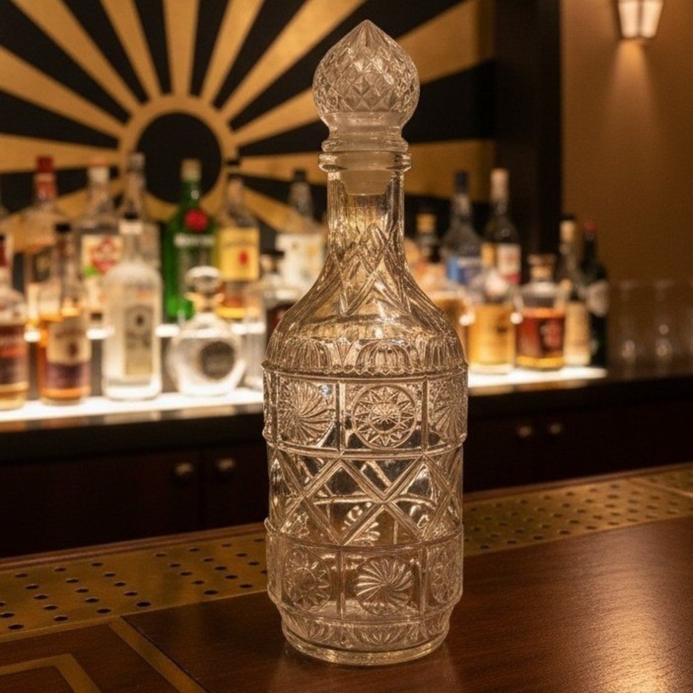 Federal Glass Clear‎ Liquor Bottle, Vintage Decanter, Bar Accessory, Replacement